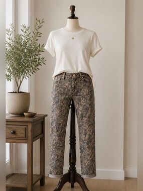 Mos Mosh Victoria Jive Paisley Print Skinny Jeans Brown Taupe Stretch Women's 26